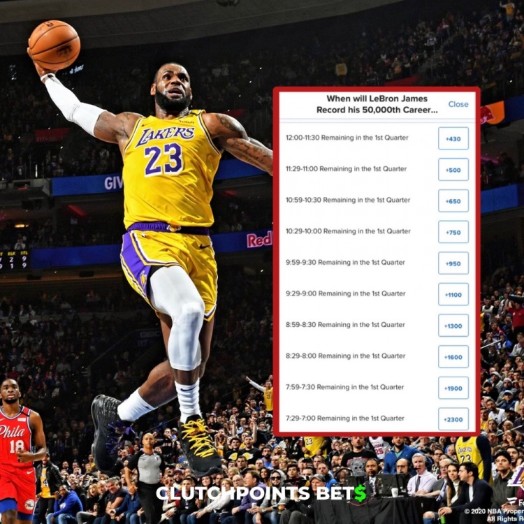 僅差1分！詹姆斯今日何時破五萬分賠率：開場30秒內(nèi)最被看好