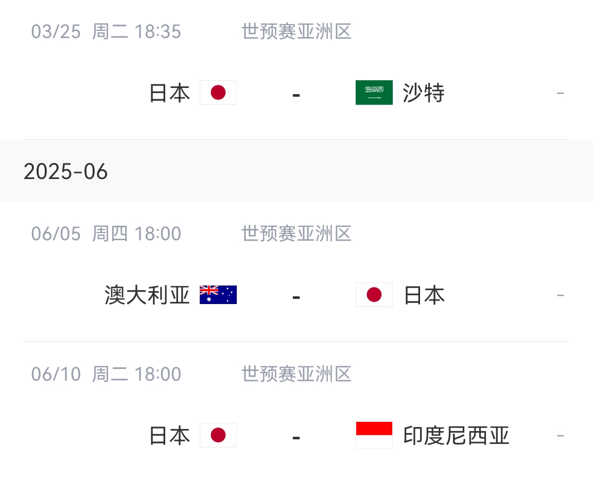 會不會放水？日本剩余賽程：主場vs沙特&印尼，客場vs澳大利亞