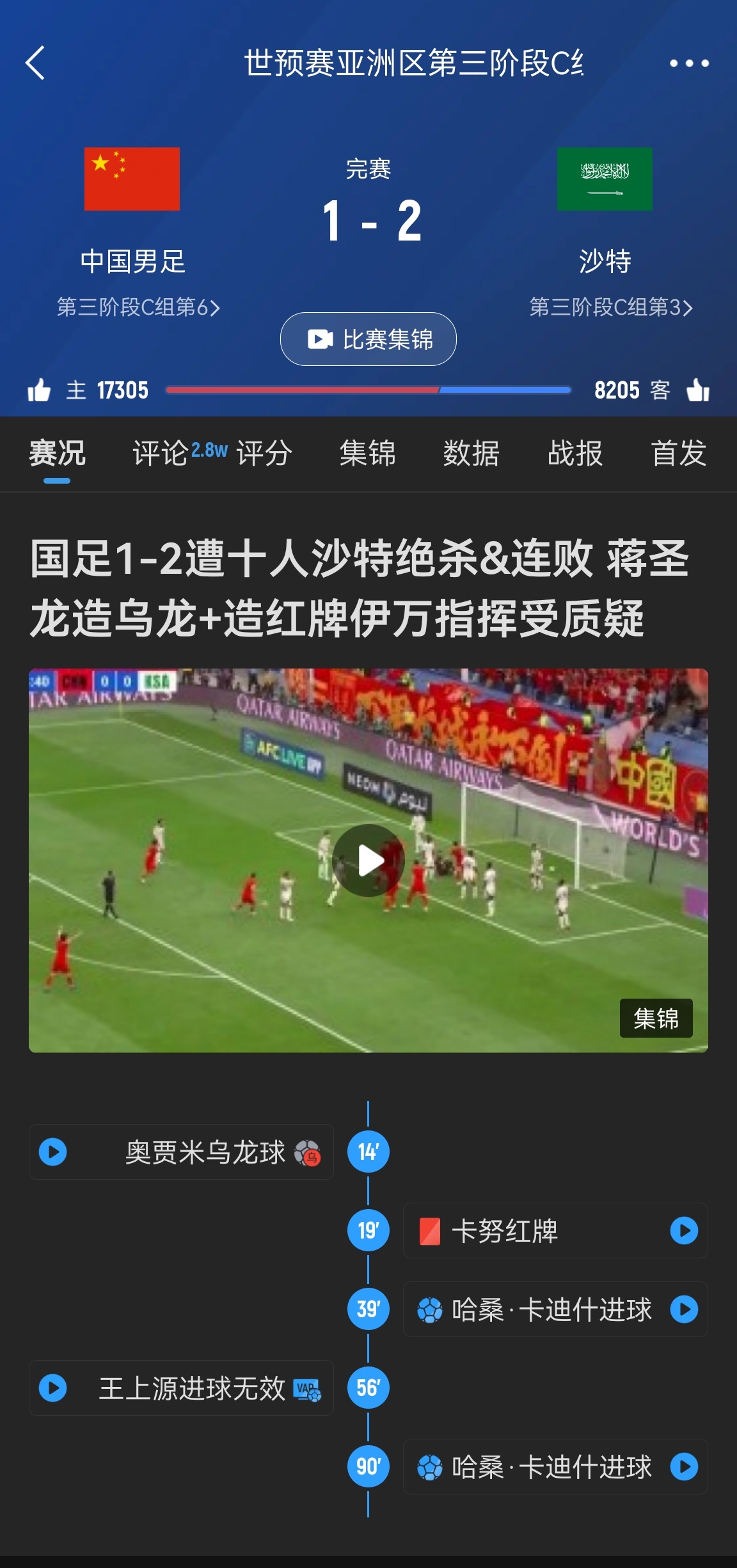 今天什么劇本？首戰(zhàn)沙特也是半場(chǎng)紅牌+蔣光太傷退，最后國足被翻